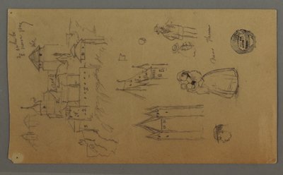 Medieval Castle, Two Towers, Figure Studies, near Thun, possibly 1868 by Frederic Edwin Church